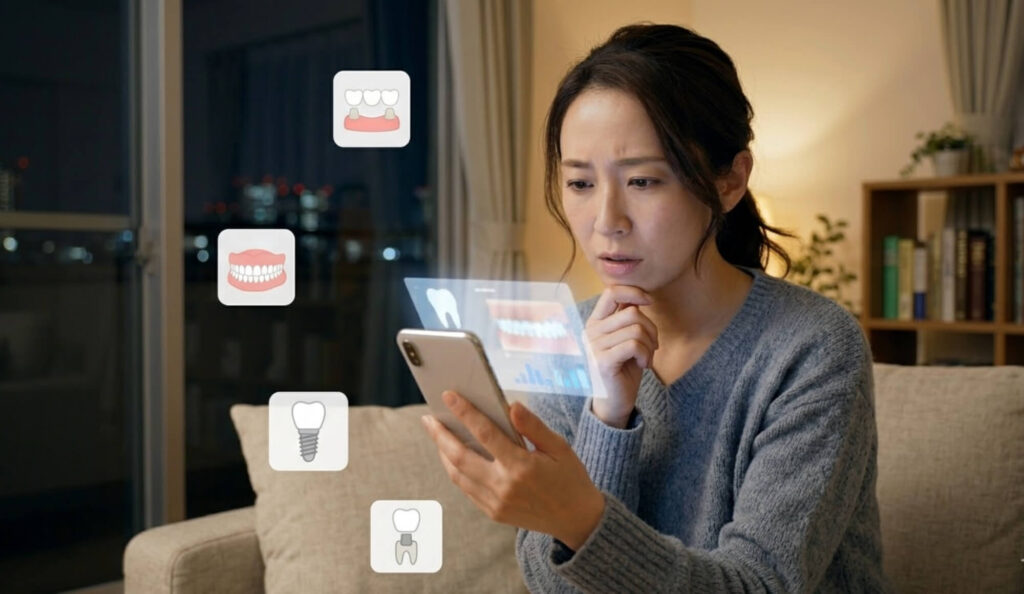 インターネットの情報を見て治療選びに迷う女性