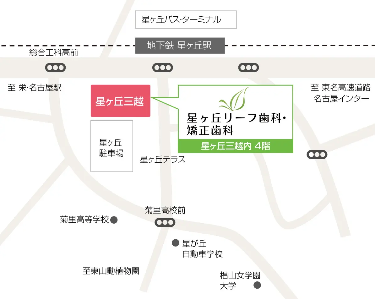 星ヶ丘リーフ歯科・矯正歯科 星ヶ丘三越内へ移転後の地図