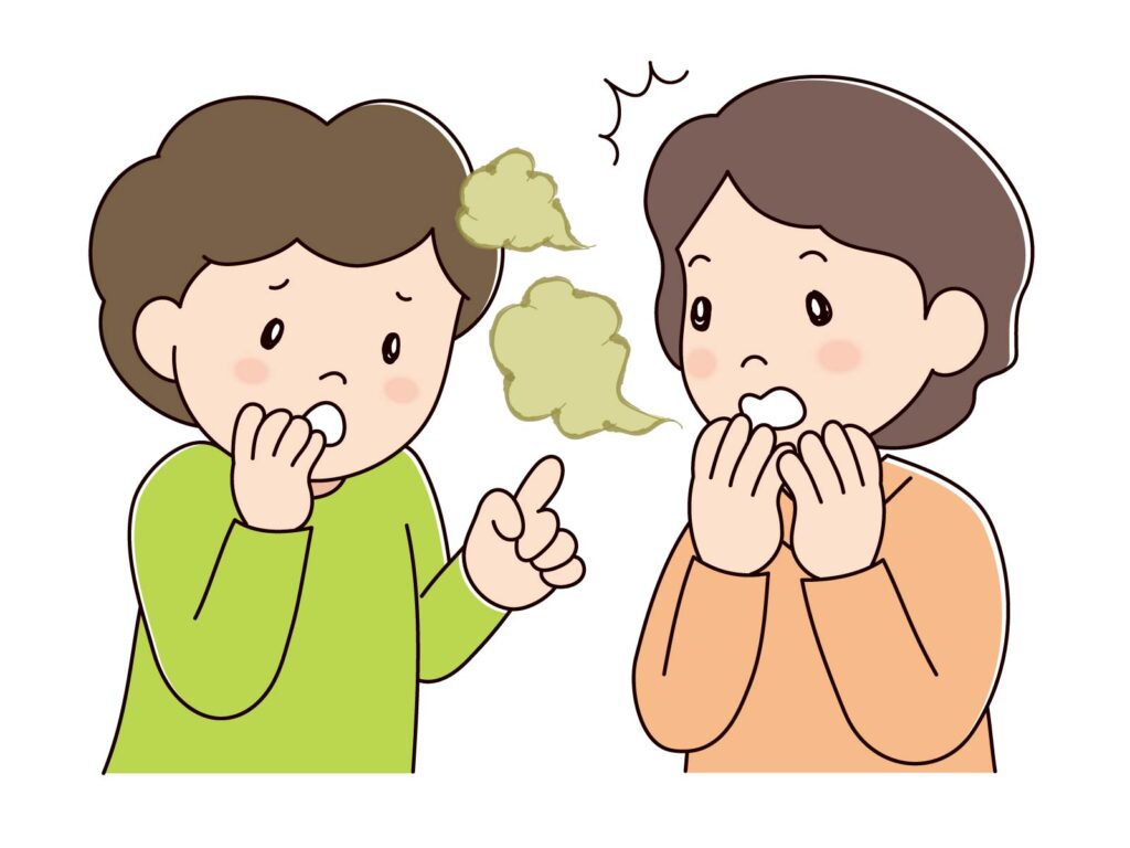 口臭を指摘されて気づく女性のイラスト