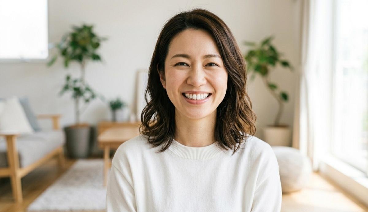 健康な歯で笑顔を見せる女性の様子