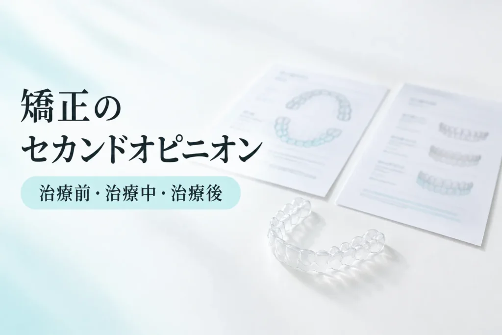 矯正のセカンドオピニオンを治療前・治療中・治療後に分けて扱う記事のサムネイル